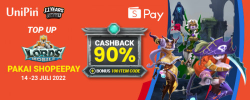 Juli - Dapatkan Item Code gratis dari Lords Mobile untuk pengguna Shopeepay di UniPin!